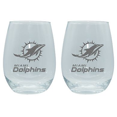 The Memory Company Miami Dolphins 2-Pack 15oz. Stemless Wine Glass Set