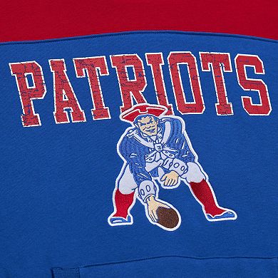 Men's Mitchell & Ness Royal New England Patriots  Off Field Vintage Logo Short Sleeve Pullover Hoodie