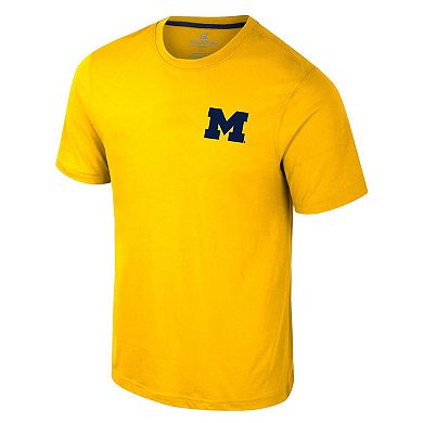 Men's Colosseum Maize Michigan Wolverines Logo Lockup 2-Hit Active Blend T-Shirt