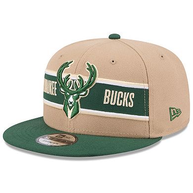 Men's New Era Tan/Hunter Green Milwaukee Bucks 2024 NBA Draft 9FIFTY Snapback Hat