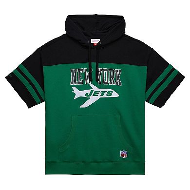 Men's Mitchell & Ness Kelly Green New York Jets  Off Field Vintage Logo Short Sleeve Pullover Hoodie