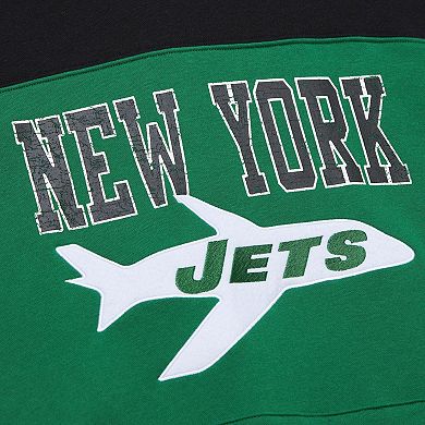 Men's Mitchell & Ness Kelly Green New York Jets  Off Field Vintage Logo Short Sleeve Pullover Hoodie