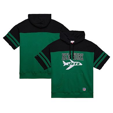 Men's Mitchell & Ness Kelly Green New York Jets  Off Field Vintage Logo Short Sleeve Pullover Hoodie