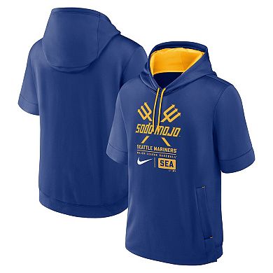 Men's Nike Royal Seattle Mariners City Connect Color Block Short Sleeve Pullover Hoodie