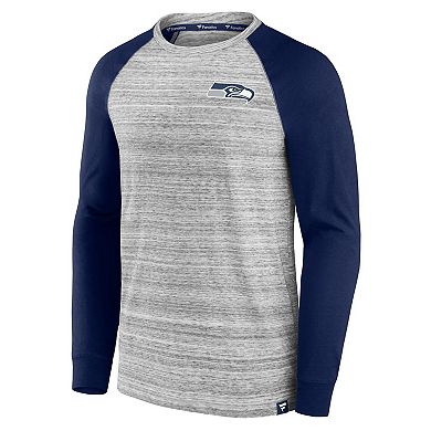 Men's Fanatics Heather Gray/College Navy Seattle Seahawks Fair Shake Raglan Long Sleeve T-Shirt