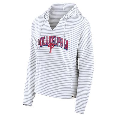 Women's Fanatics White Philadelphia Phillies Striped Fundamentals Notch Neck Pullover Hoodie