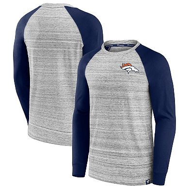 Men's Fanatics Heather Gray/Navy Denver Broncos Fair Shake Raglan Long Sleeve T-Shirt
