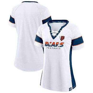 Women's Fanatics White/Navy Chicago Bears Away Team Draft Me Lace-Up V-Neck T-Shirt