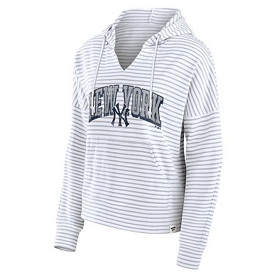 Women's Fanatics White New York Yankees Striped Fundamentals Notch Neck Pullover Hoodie