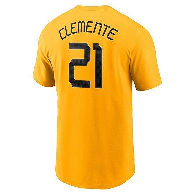 Men's Nike Roberto ClementeÂ Gold Pittsburgh Pirates City Connect Fuse Name & Number T-Shirt