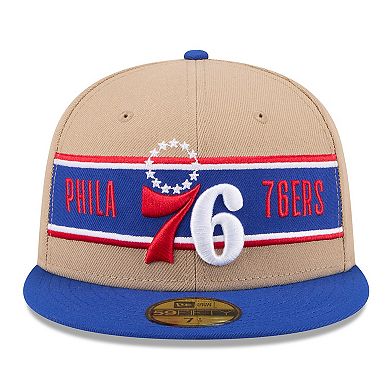 Men's New Era Tan/Royal Philadelphia 76ers 2024 NBA Draft 59FIFTY Fitted Hat