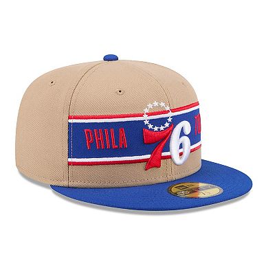 Men's New Era Tan/Royal Philadelphia 76ers 2024 NBA Draft 59FIFTY Fitted Hat