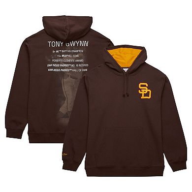 Men's Mitchell & Ness Tony Gwynn Brown San Diego Padres Vintage Logo Name & Number Pullover Hoodie