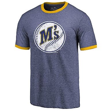 Men's Majestic Threads Royal Seattle Mariners Ringer Tri-Blend T-Shirt