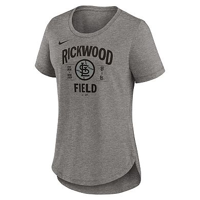 Women's Nike Heather Charcoal St. Louis Cardinals 2024 Rickwood Classic Tribute Tri-Blend Scoop Neck T-Shirt