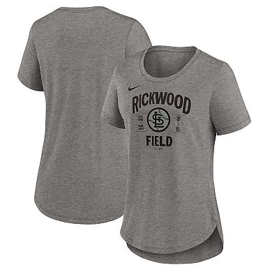 Women's Nike Heather Charcoal St. Louis Cardinals 2024 Rickwood Classic Tribute Tri-Blend Scoop Neck T-Shirt