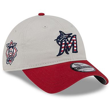 Men's New Era  Khaki/Red Miami Marlins 2024 Fourth of July 9TWENTY Adjustable Hat