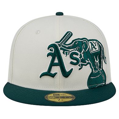 Men's New Era Cream/Green Oakland Athletics Lonestar 59FIFTY Fitted Hat