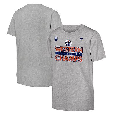 Youth Fanatics  Heather Gray Edmonton Oilers 2024 Western Conference Champions Locker Room T-Shirt