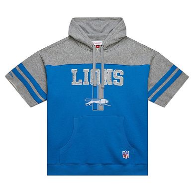 Men's Mitchell & Ness Blue Detroit Lions  Off Field Vintage Logo Short Sleeve Pullover Hoodie