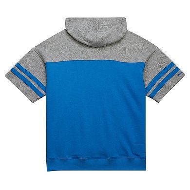 Men's Mitchell & Ness Blue Detroit Lions  Off Field Vintage Logo Short Sleeve Pullover Hoodie