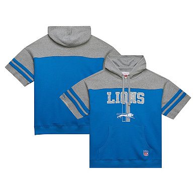 Men's Mitchell & Ness Blue Detroit Lions  Off Field Vintage Logo Short Sleeve Pullover Hoodie