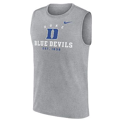 Men's Nike Heather Gray Duke Blue Devils Primetime Legend Lock Up Performance Muscle Tank Top