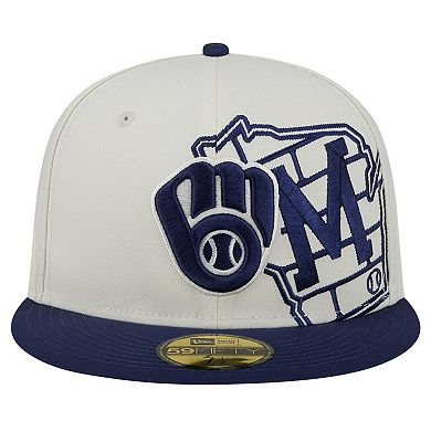 Men's New Era Cream/Navy Milwaukee Brewers Lonestar 59FIFTY Fitted Hat