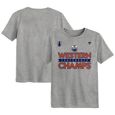 Preschool Fanatics  Heather Gray Edmonton Oilers 2024 Western Conference Champions Locker Room T-Shirt