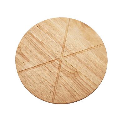 14" Wooden Pizza Board With Precision Cutting Wheel & Server