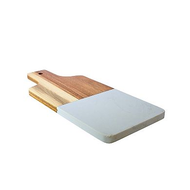 White Marble And Acacia Wood Handled Board