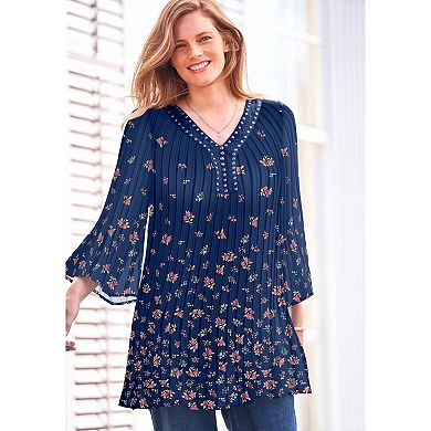 Woman Within Women's Plus Size Embellished Pleated Blouse