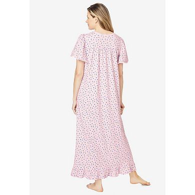 Dreams & Co. Women's Plus Size Long Floral Print Cotton Gown