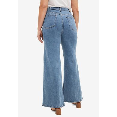 Ellos Women's Plus Size 5-pocket Wide Leg Jeans