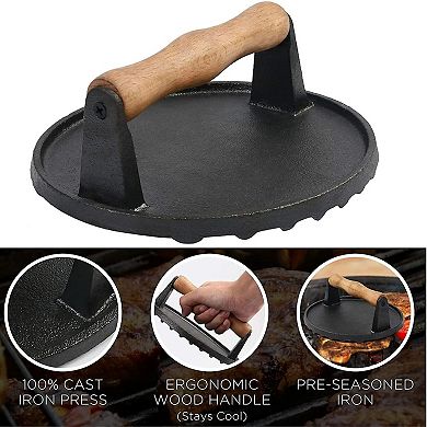 Cast Iron Grill Press Weight Steak Griddles