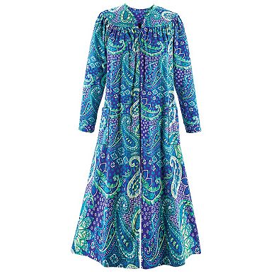 Collections Etc Paisley Zip-front Long-sleeve Fleece Quilted Polyester Robe