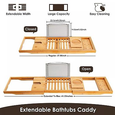 Bamboo Bathtub Caddy Organizer Tray