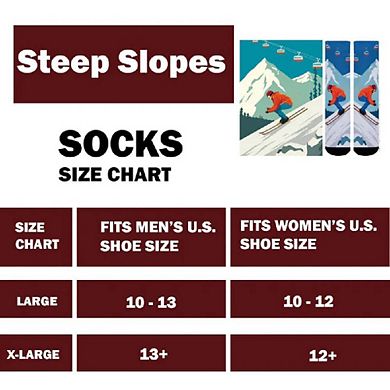 Sierra Socks Steep Slopes Pattern Coolmax Socks, Nature Collection For Men & Women Crew Socks