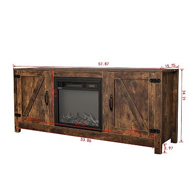Farmhouse TV Stand, Fireplace TV Stand, Wood Entertainment Center Media Console with Storage