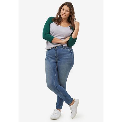 Ellos Women's Plus Size Colorblock 3/4 Sleeve Tee