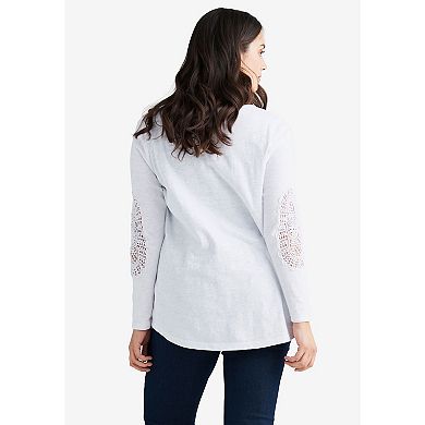 Ellos Women's Plus Size Crochet Trim Henley