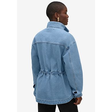 Ellos Women's Plus Size Denim Jacket With Elastic Waist