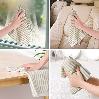Microfiber Cleaning Cloth, Striped Absorbent For Exterior Cleaning Or Drying 12pcs