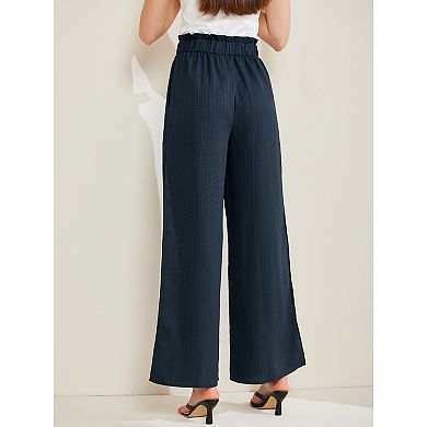 Women's Wide Leg Pants With Pockets Tie Knot High Waist Pleated Palazzo Trousers