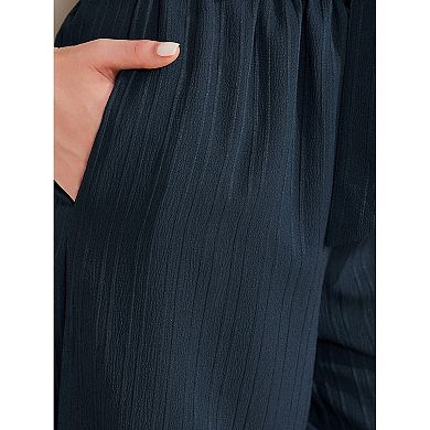 Women's Wide Leg Pants With Pockets Tie Knot High Waist Pleated Palazzo Trousers