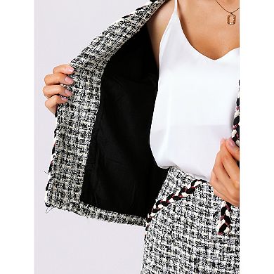 Women's Plaid Tweed Suit Set 2 Piece Outfits Short Blazer Jacket And Skirt Sets