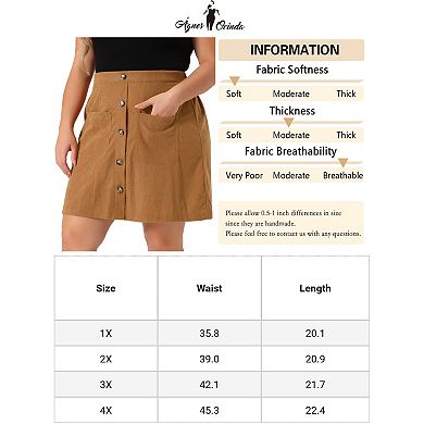 Plus Size Skirt For Women High Waist Corduroy Midi A Line Skirt With Pocket