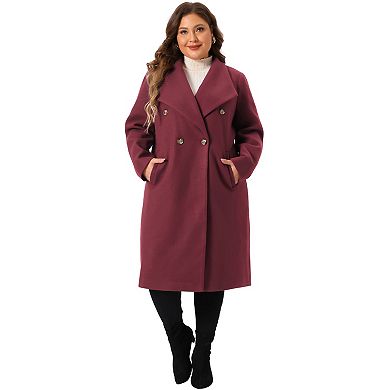 Women's Plus Size Peacoat Overcoat Notch Lapel Double Breasted Mid-long Trench Coat