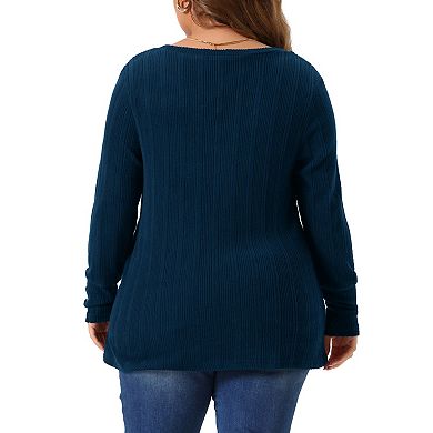 Plus Size Blouses For Women Long Sleeve Knit Tops V Neck Casual Pullover Sweater