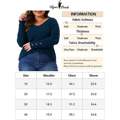 Plus Size Blouses For Women Long Sleeve Knit Tops V Neck Casual Pullover Sweater